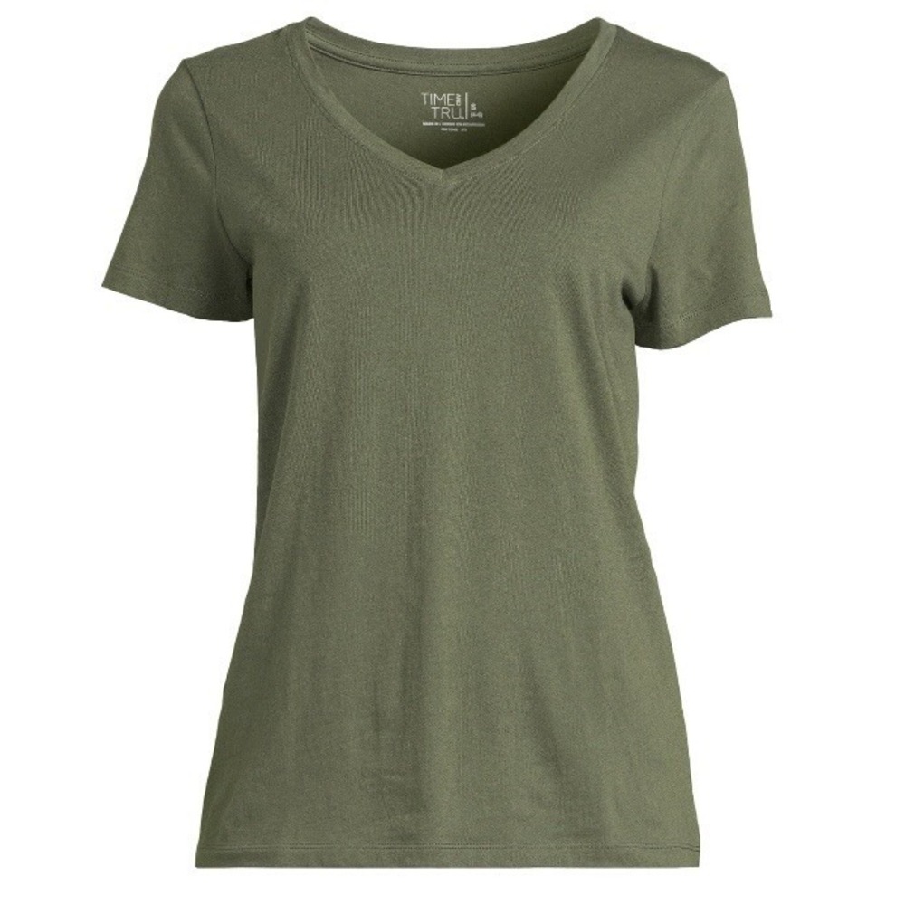 Time and Tru Womens V Neck Tee Short Sleeves Medium 8-10 New with Tags Green